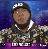 a cartoon of a man wearing a hat and a beanie with the words stay focused