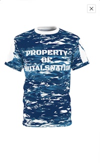 a blue and white t - shirt that says property of the marines