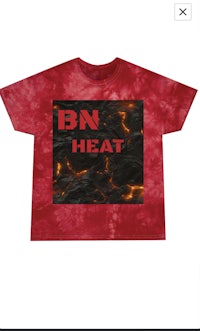 a red tie dye t - shirt that says bn heat